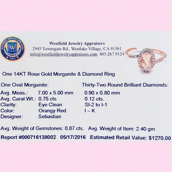 LOVELY 0.75 Ct Morganite Diamond 14kt Rose Gold Pink Champagne Engagement Ring 8 - Picture 7 of 7